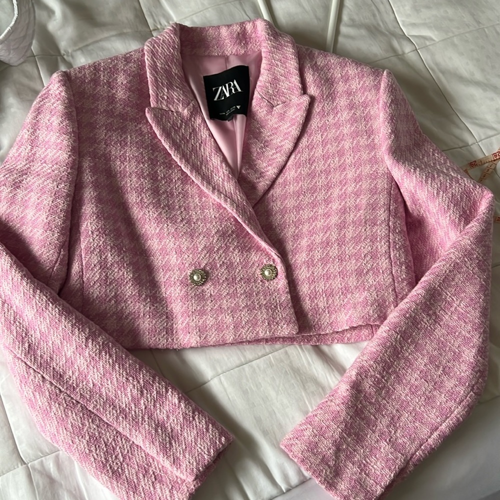 Zara milk pink crop top blazer